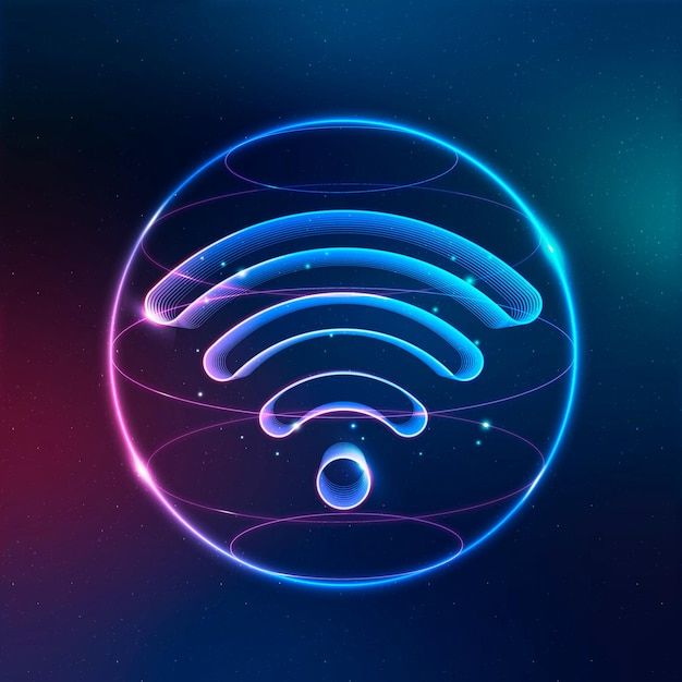 Wireless internet technology icon vector in neon on gradient background _ Free Vector